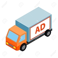 White sign for advertising on a truck icon in isometric 3d style on a white background