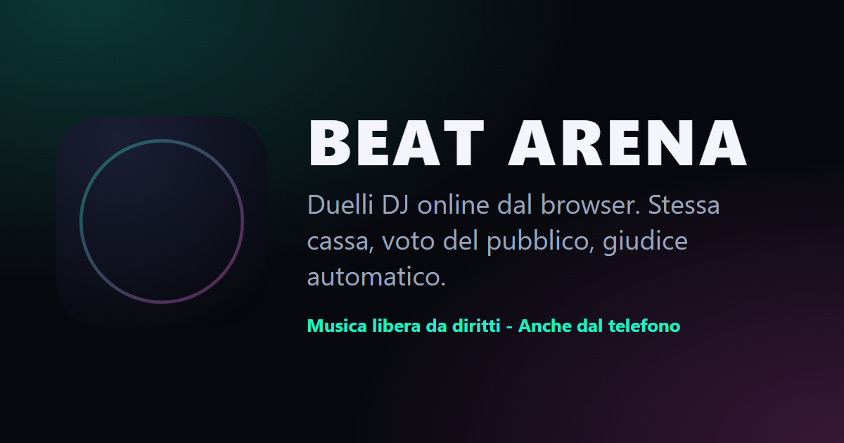 BEAT ARENA: logo con barre di equalizzatore neon su sfondo scuro