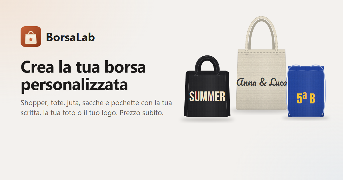 BORSALAB: shopper, tote e sacca personalizzate con scritte create nell app