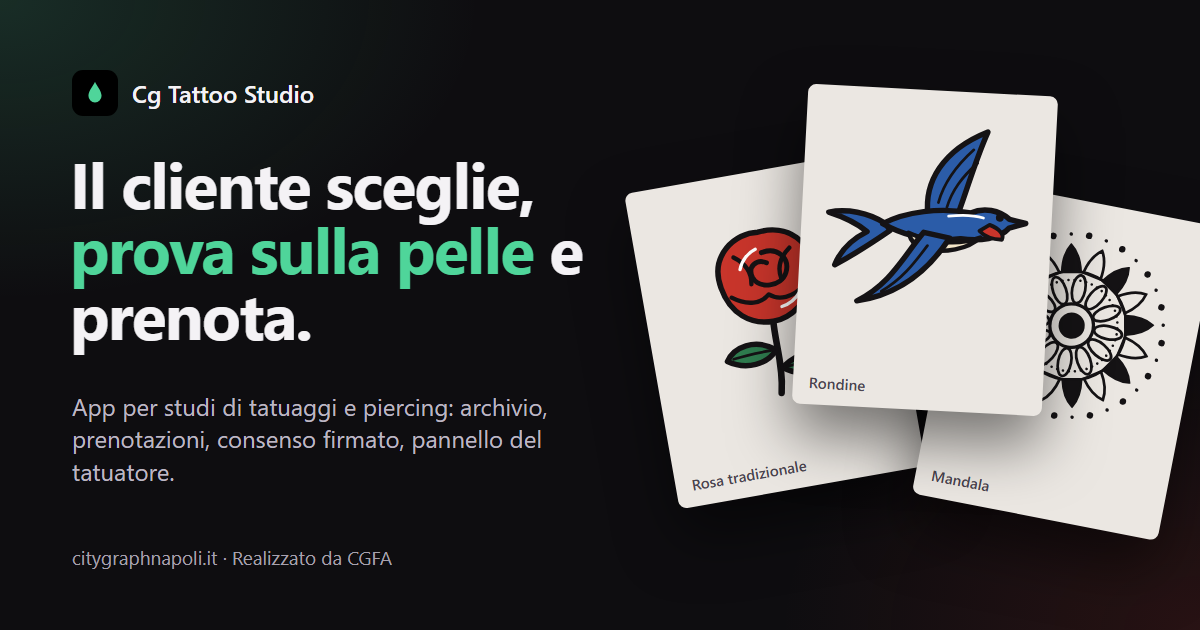 App Cg Tattoo Studio: archivio dei tatuaggi, prova sulla pelle e prenotazione sul telefono