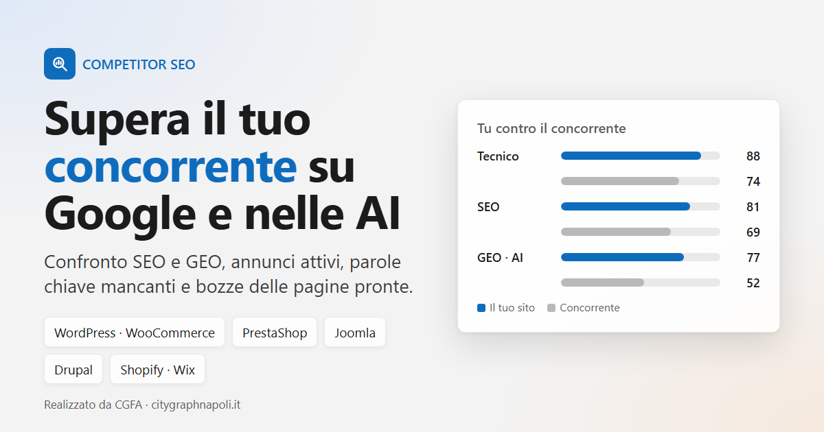 COMPETITOR SEO: confronto SEO e GEO tra il tuo sito e quello del concorrente