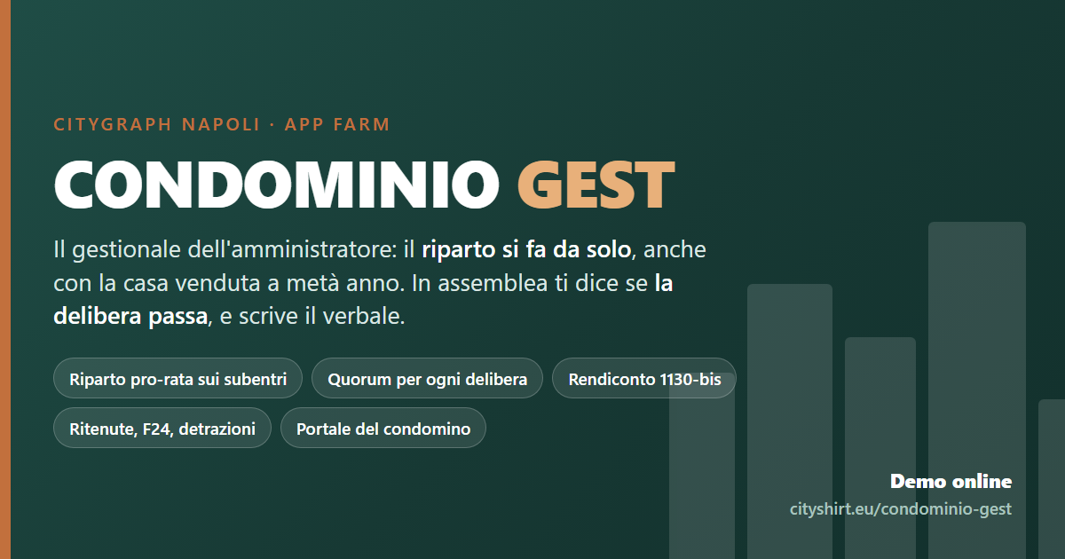 CONDOMINIO GEST &mdash; gestionale per amministratori di condominio con riparto automatico e quorum in assemblea