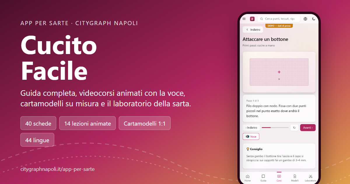CUCITO FACILE &mdash; app per sarte con guida, videocorsi e cartamodelli
