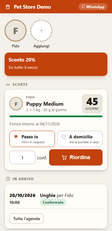Fido, app del padrone: scorta con giorni rimanenti e tasto Riordina