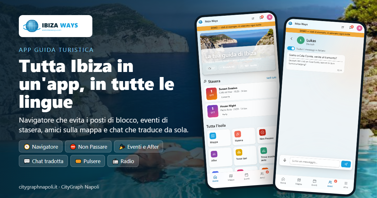 App guida turistica di Ibiza con mappa, navigatore, eventi e amici &mdash; realizzata per Ibiza Ways