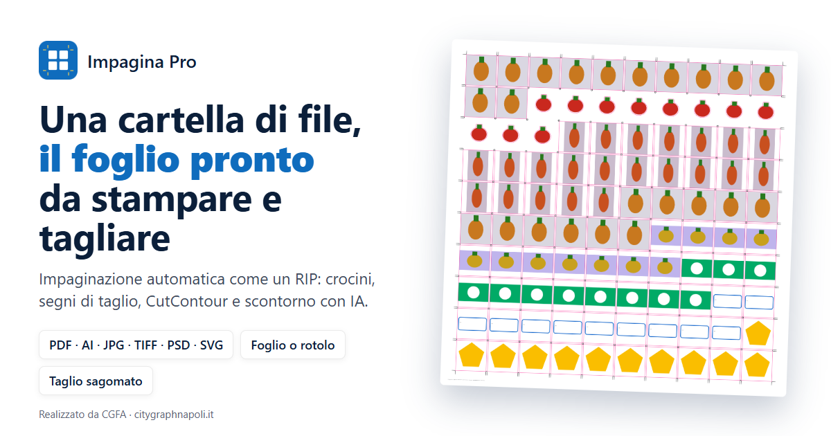 IMPAGINA PRO: impaginazione automatica di una cartella di file su un foglio di stampa con crocini e linee di taglio