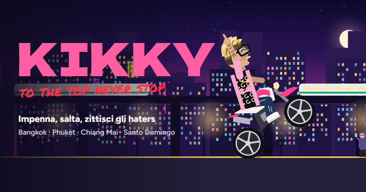 KIKKY in impennata di notte a Bangkok, con lo Skytrain e le insegne al neon