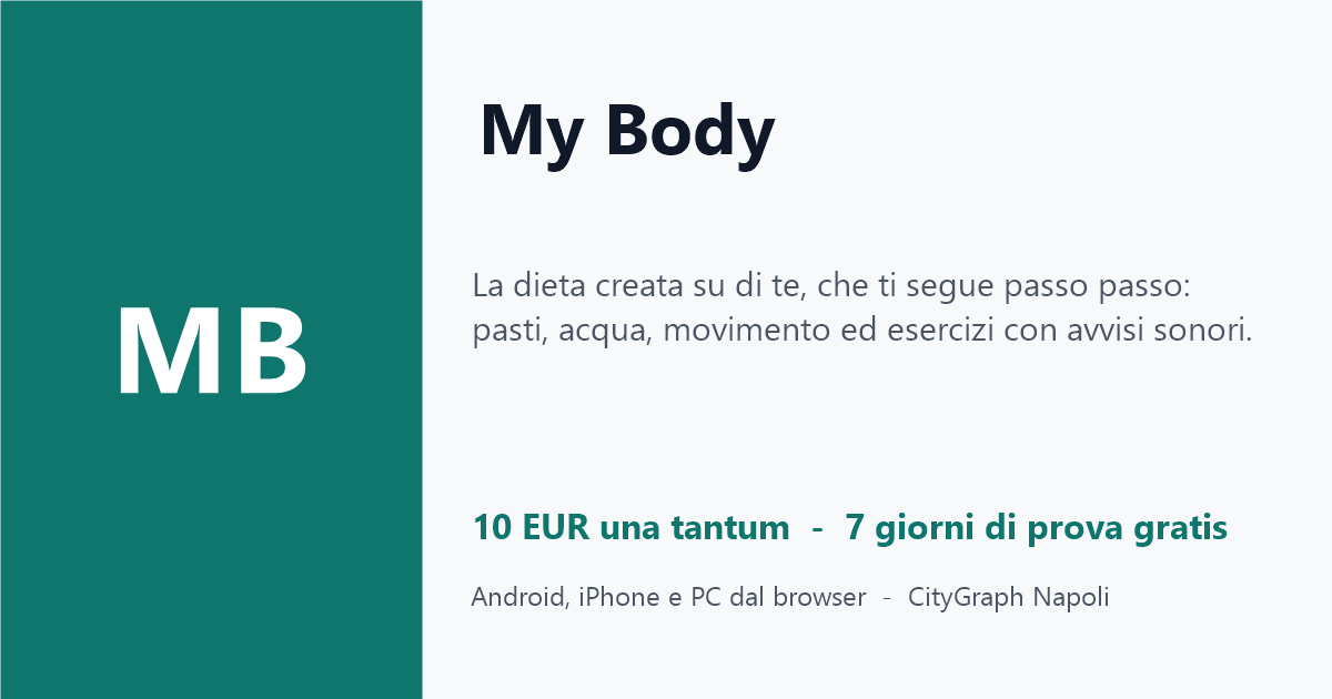 My Body — app dieta personalizzata con avvisi sonori passo passo