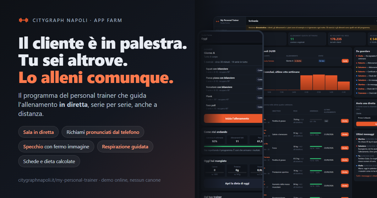 MY PERSONAL TRAINER &mdash; sala diretta: il trainer guida il cliente in palestra a distanza
