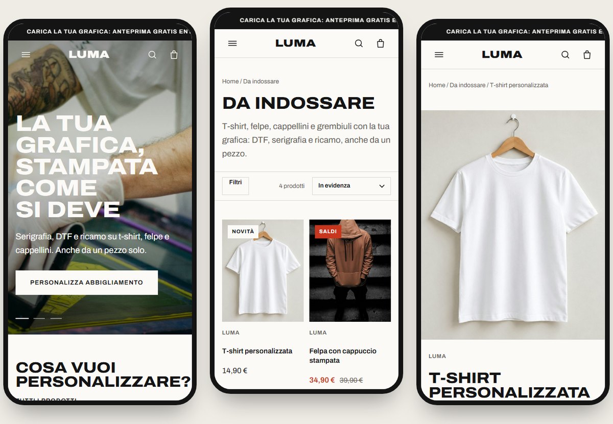 TradeSilus su telefono: home, collezione e pagina prodotto