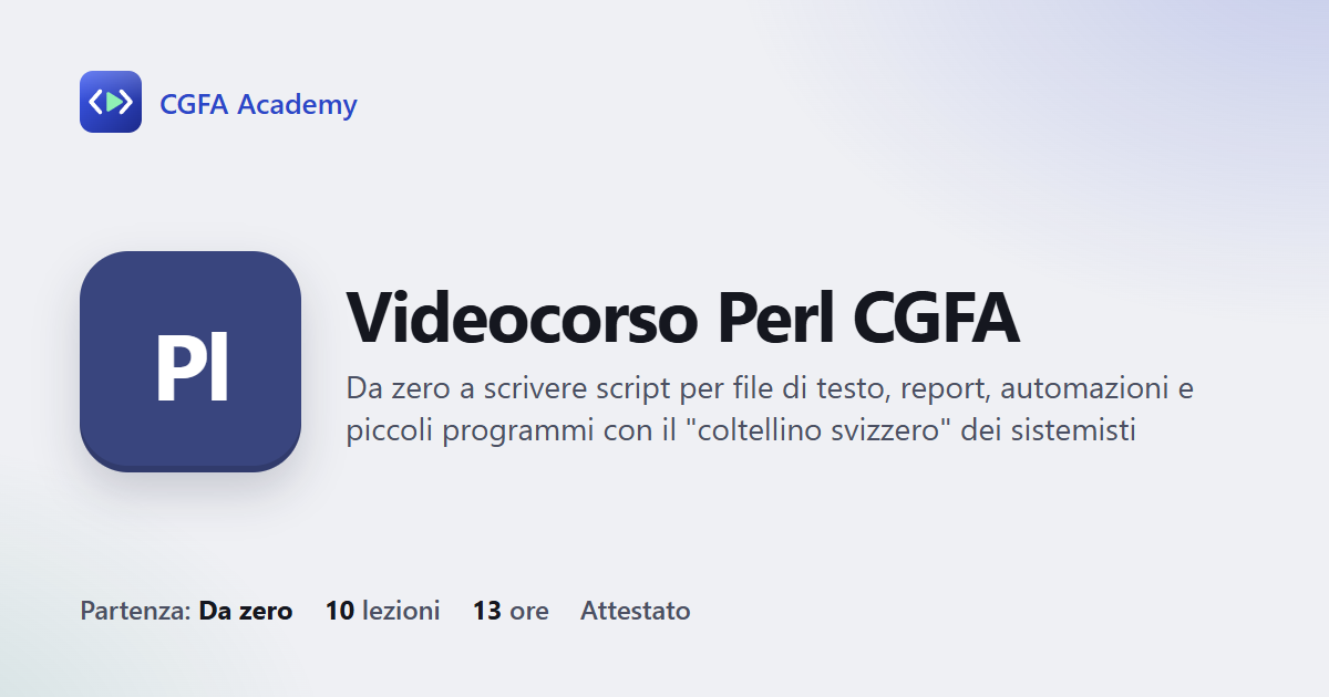 Videocorso Perl CGFA: 10 videolezioni, progetto finale ed esame con attestato