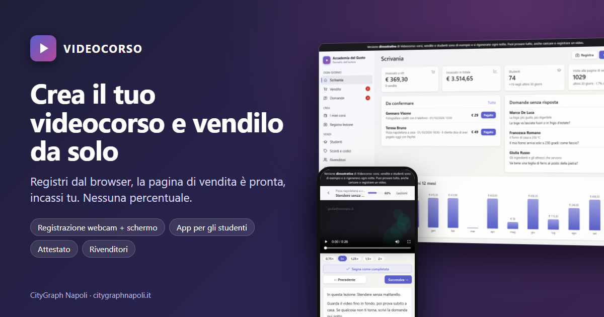 VIDEOCORSO — il programma per creare e vendere il proprio videocorso