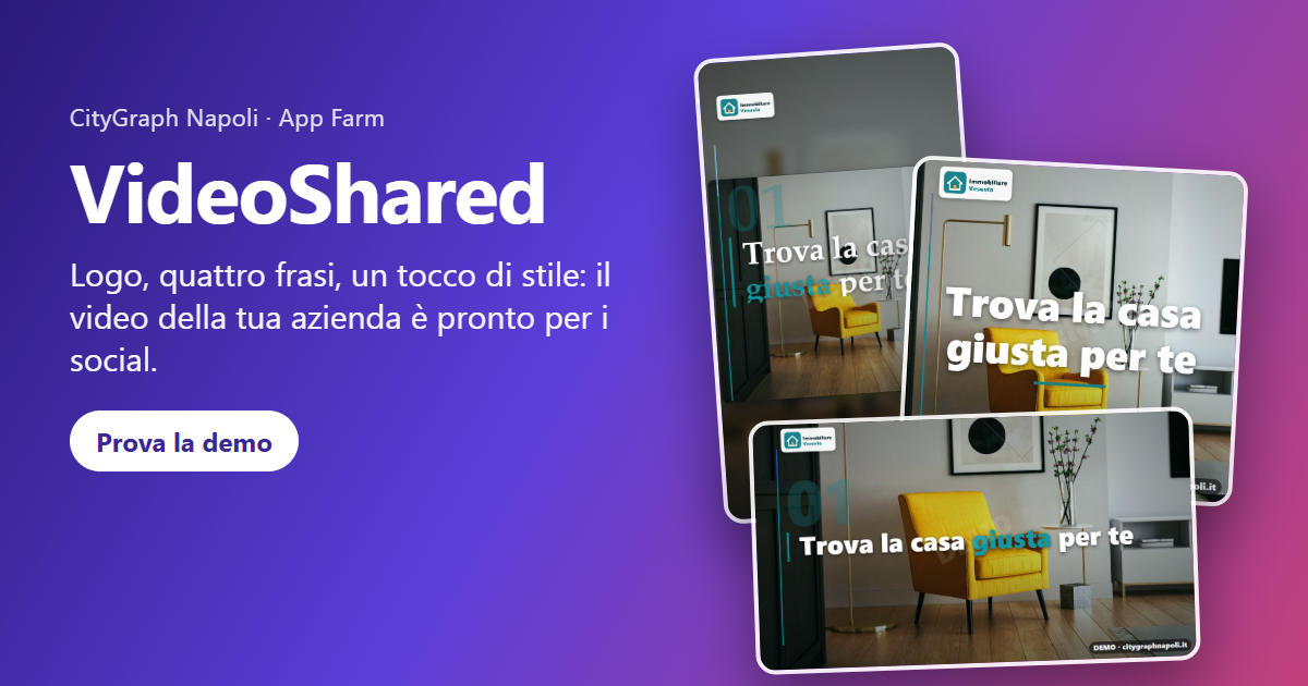VIDEOSHARED: tre video promozionali verticali, quadrato e orizzontale creati dal logo e dalle frasi di un’azienda
