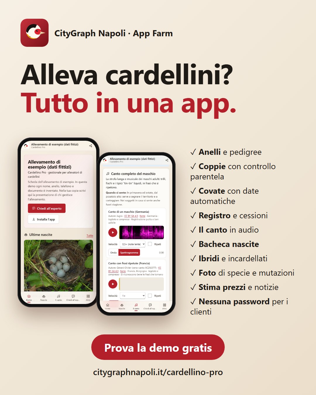 Volantino CARDELLINO PRO: il gestionale per chi alleva cardellini