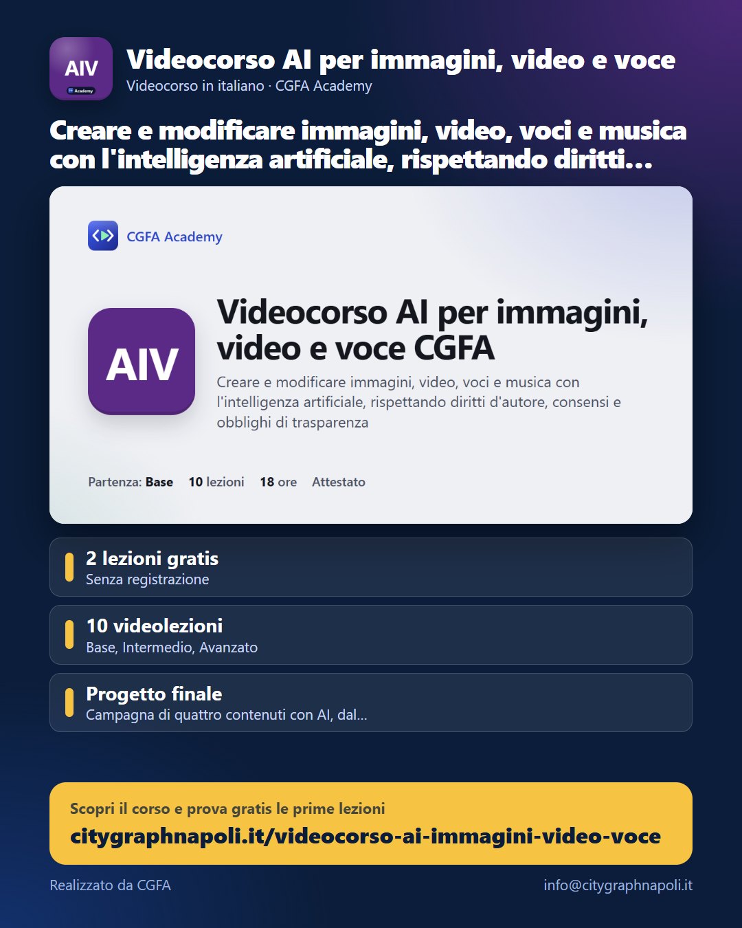 Volantino Videocorso AI per immagini, video e voce - formato post