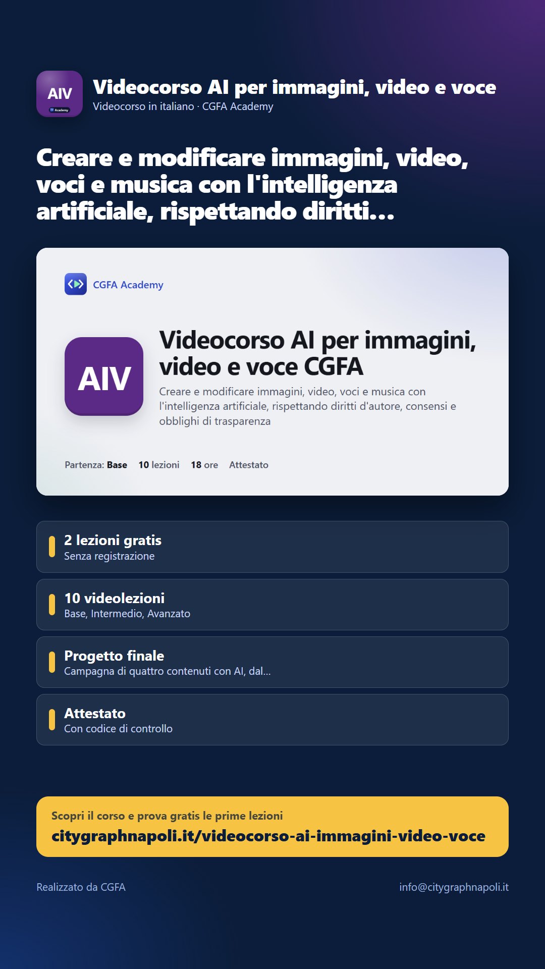 Volantino Videocorso AI per immagini, video e voce - formato storia