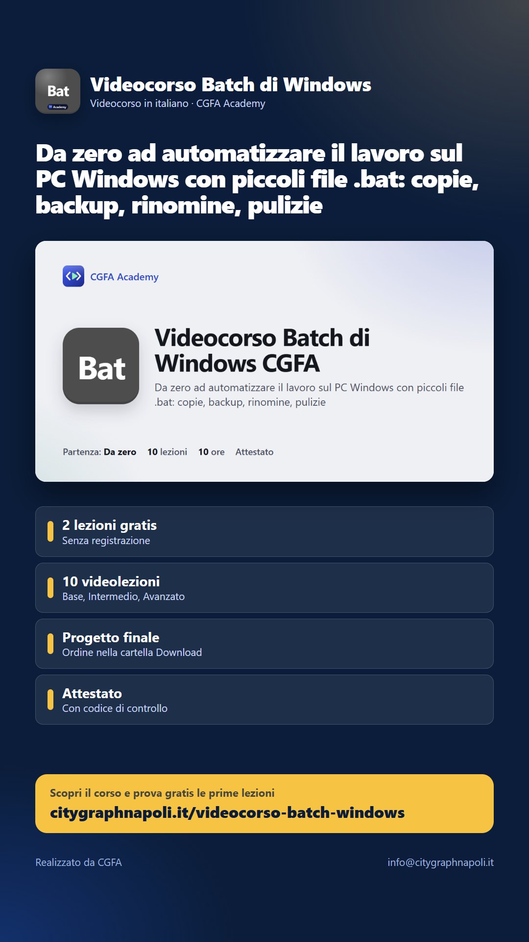 Volantino Videocorso Batch di Windows - formato storia