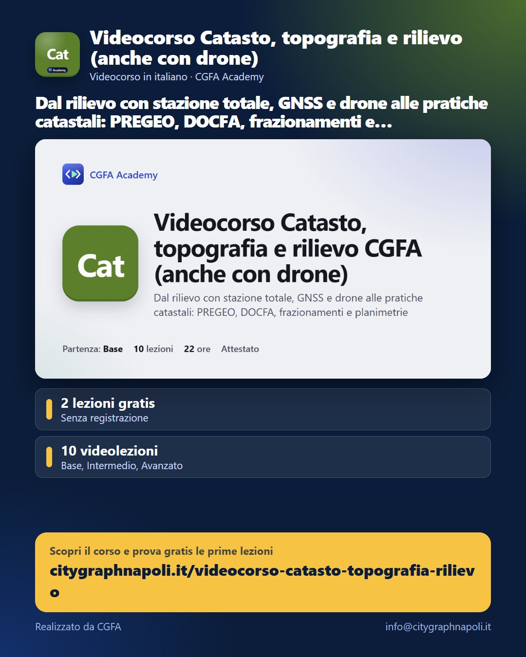 Volantino Videocorso Catasto, topografia e rilievo (anche con drone) - formato post