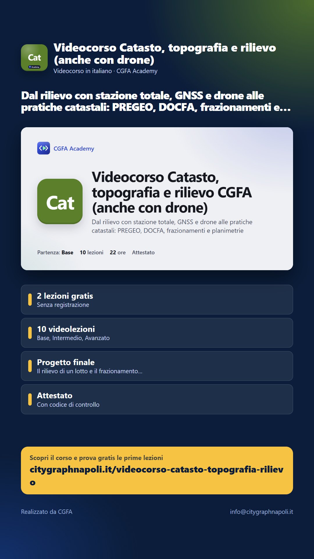 Volantino Videocorso Catasto, topografia e rilievo (anche con drone) - formato storia