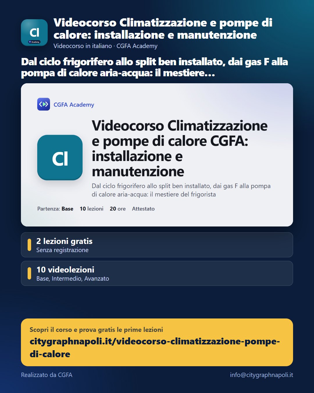 Volantino Videocorso Climatizzazione e pompe di calore: installazione e manutenzione - formato post