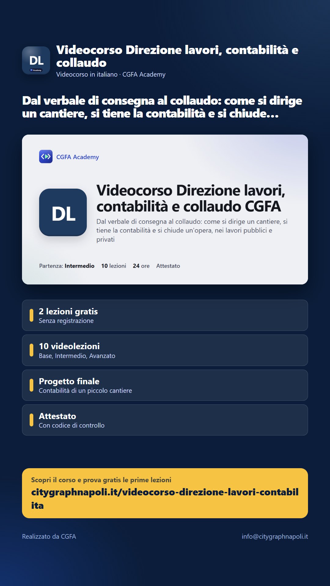 Volantino Videocorso Direzione lavori, contabilità e collaudo - formato storia