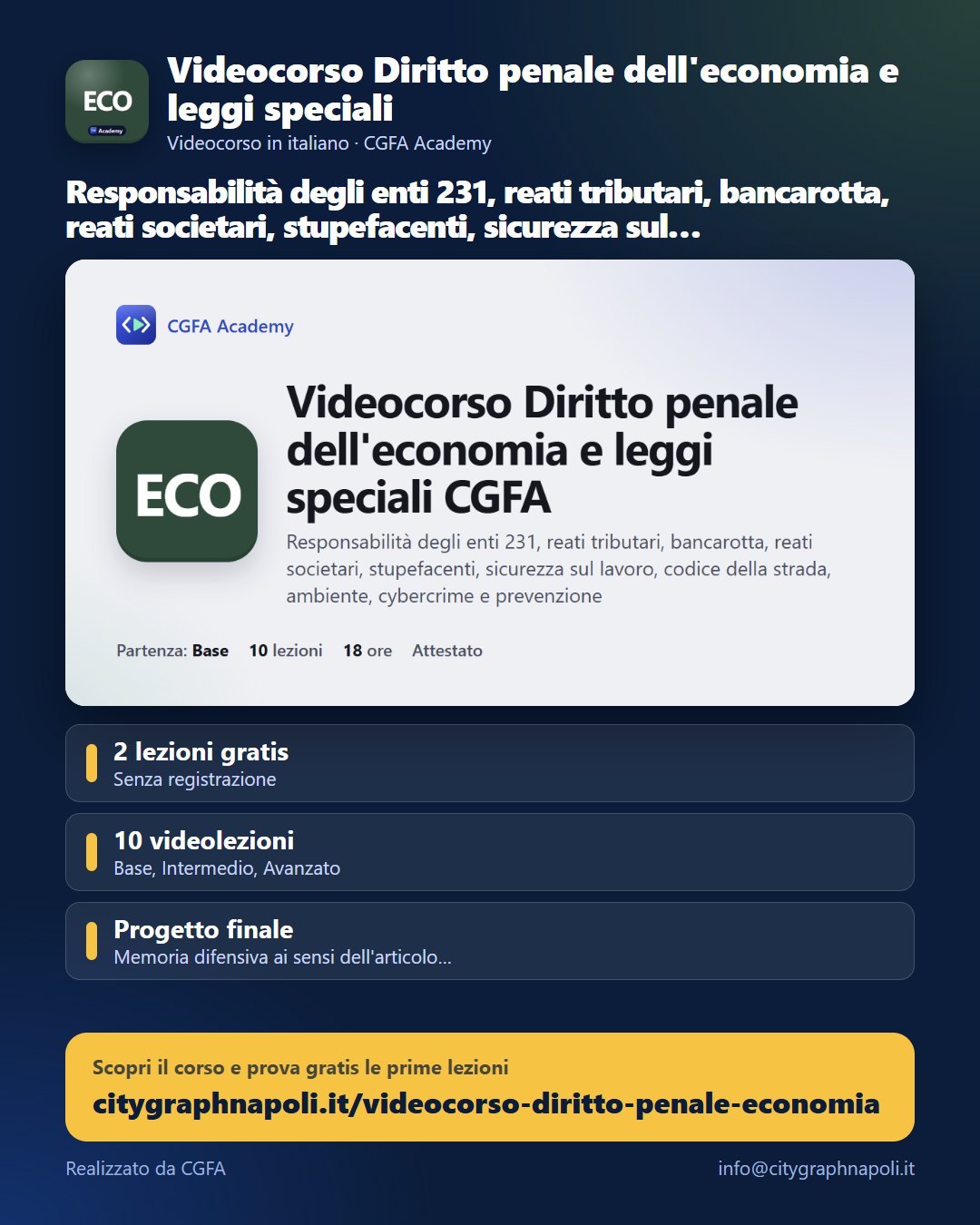 Volantino Videocorso Diritto penale dell'economia e leggi speciali - formato post