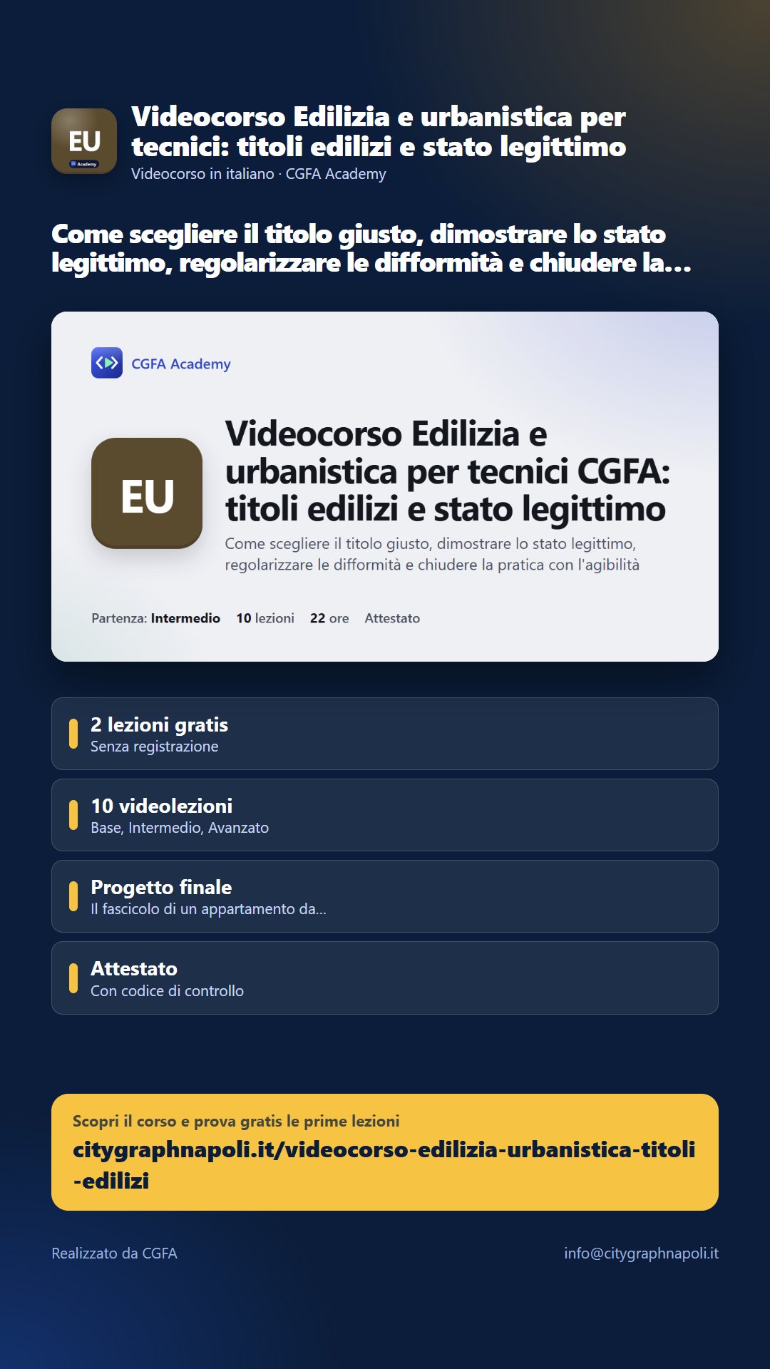 Volantino Videocorso Edilizia e urbanistica per tecnici: titoli edilizi e stato legittimo - formato storia