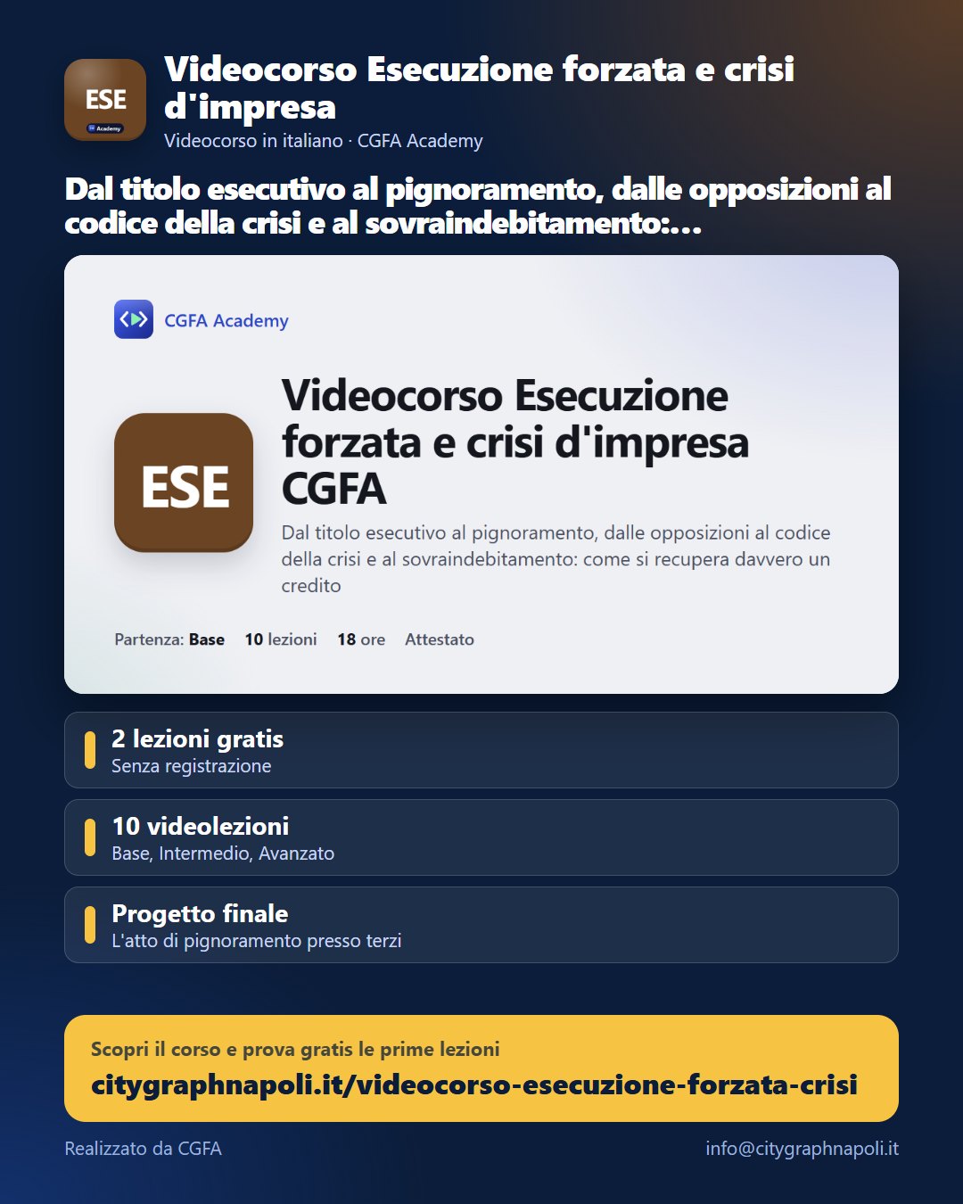 Volantino Videocorso Esecuzione forzata e crisi d'impresa - formato post