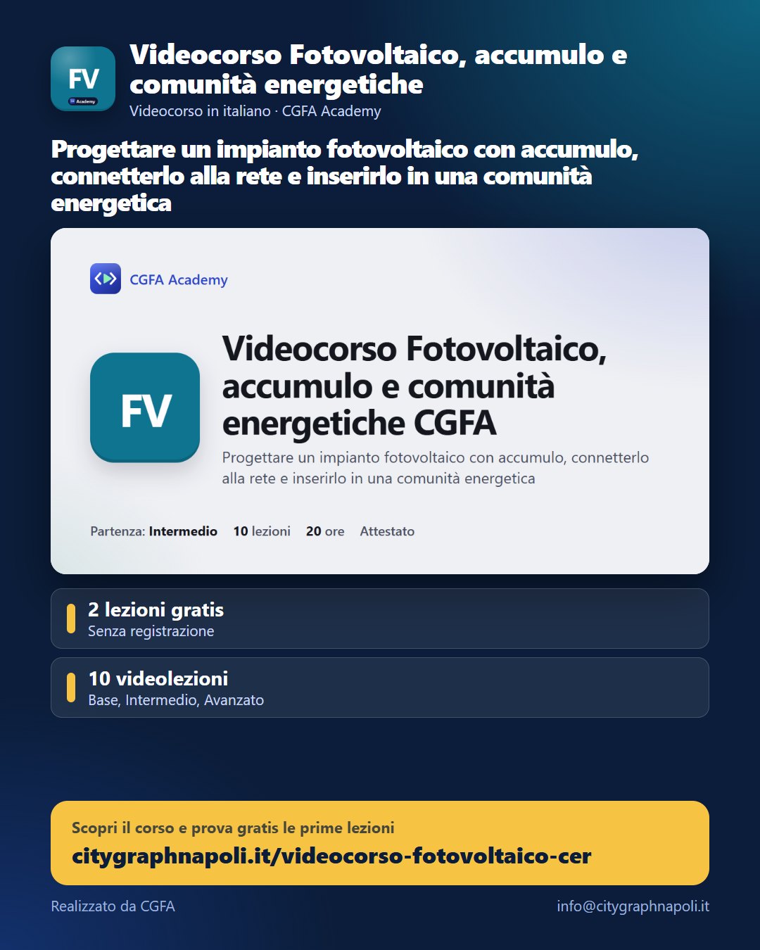 Volantino Videocorso Fotovoltaico, accumulo e comunità energetiche - formato post