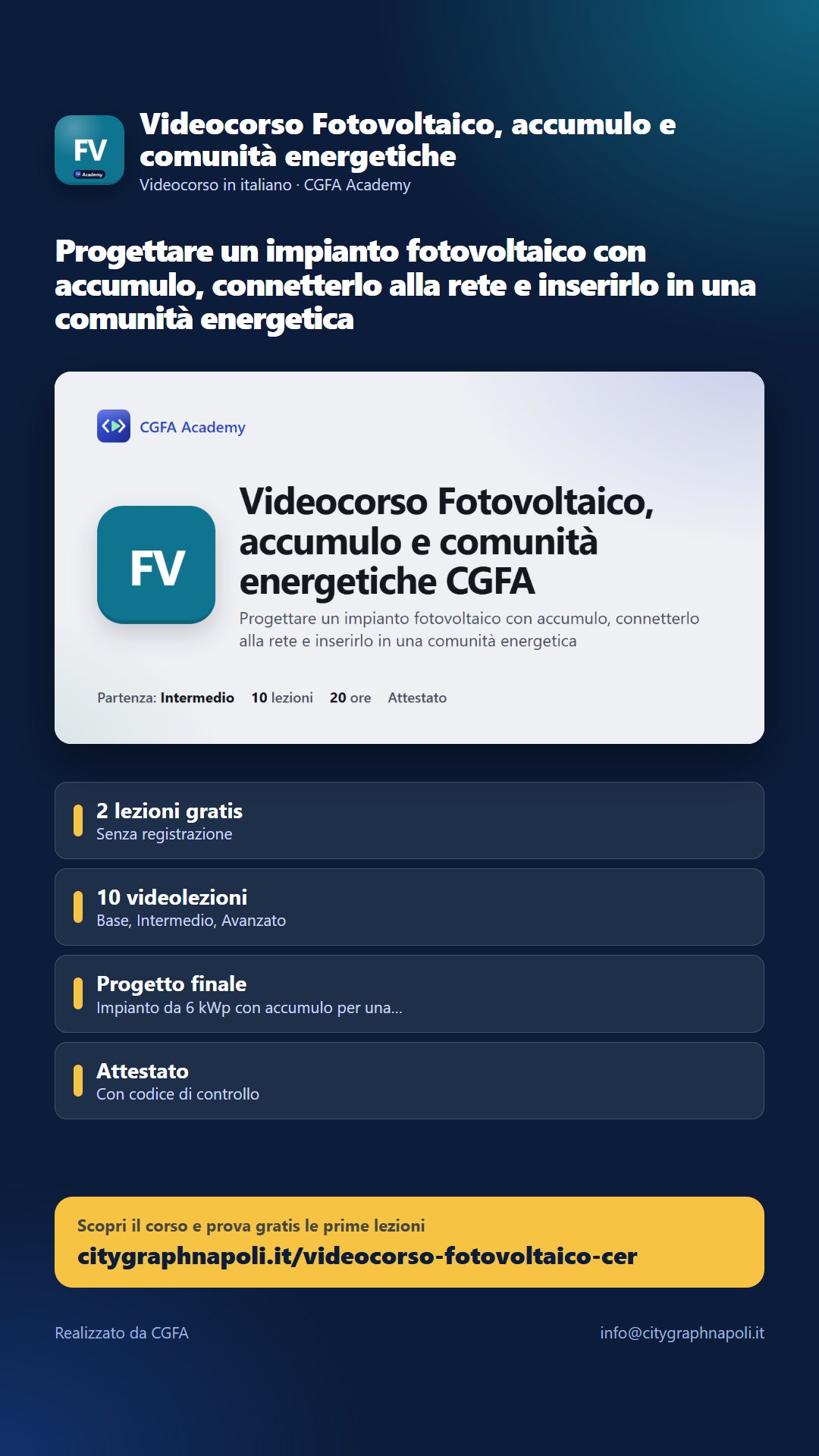 Volantino Videocorso Fotovoltaico, accumulo e comunità energetiche - formato storia