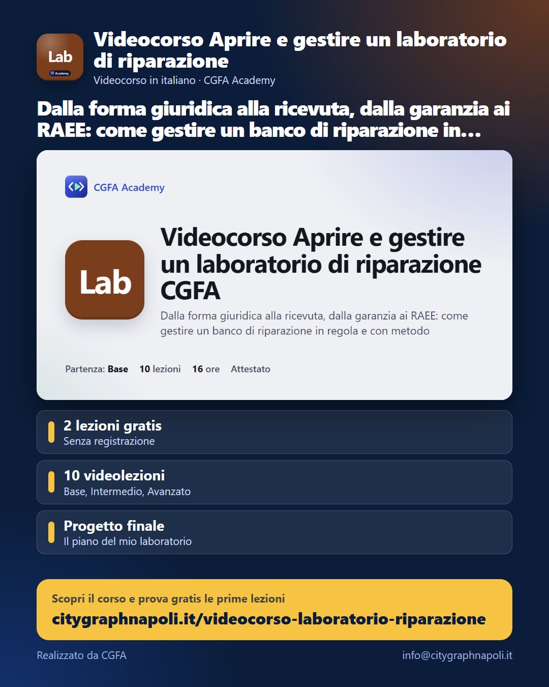 Volantino Videocorso Aprire e gestire un laboratorio di riparazione - formato post