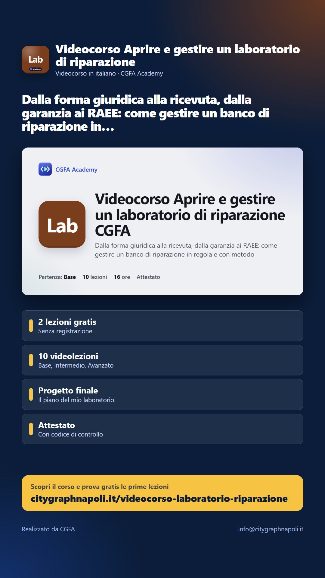 Volantino Videocorso Aprire e gestire un laboratorio di riparazione - formato storia