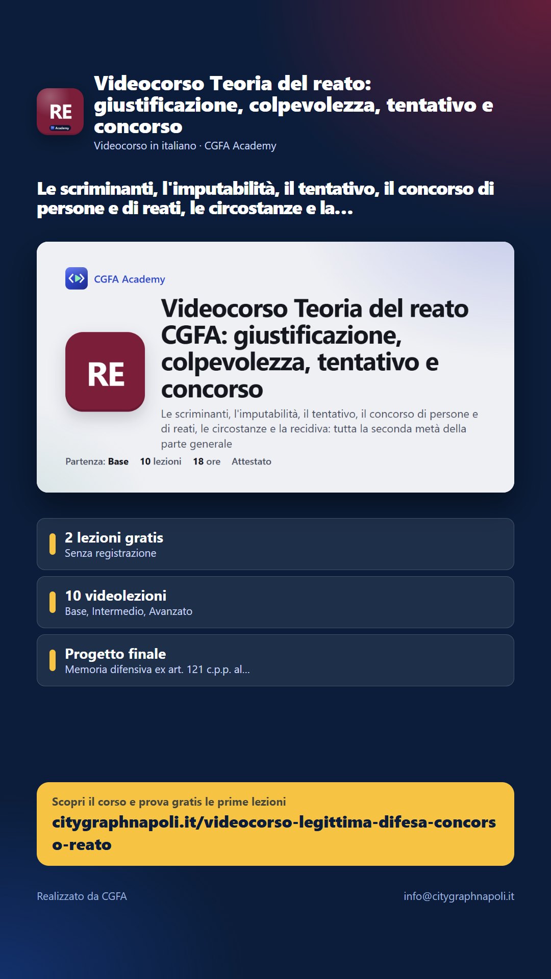 Volantino Videocorso Teoria del reato: giustificazione, colpevolezza, tentativo e concorso - formato storia