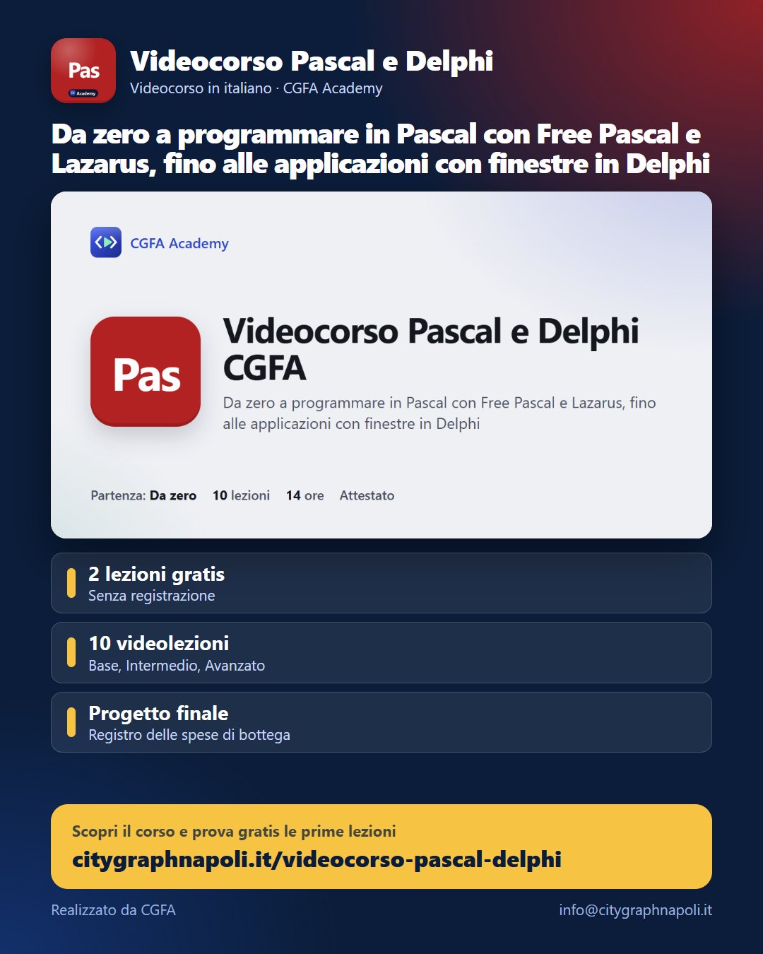 Volantino Videocorso Pascal e Delphi - formato post