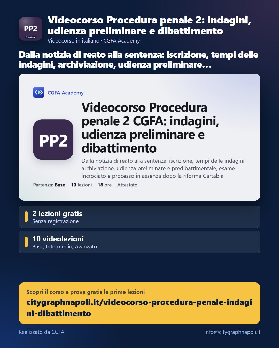 Volantino Videocorso Procedura penale 2: indagini, udienza preliminare e dibattimento - formato post