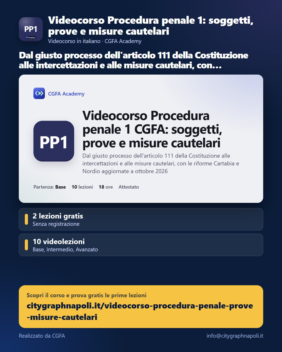 Volantino Videocorso Procedura penale 1: soggetti, prove e misure cautelari - formato post
