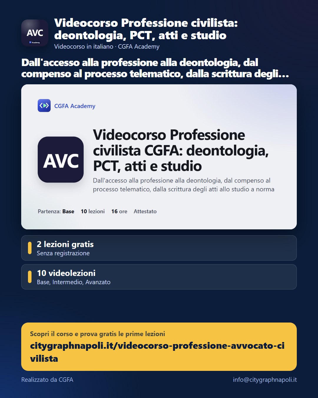 Volantino Videocorso Professione civilista: deontologia, PCT, atti e studio - formato post
