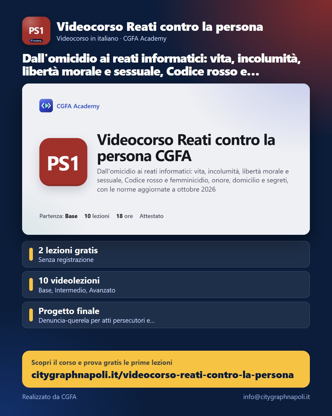 Volantino Videocorso Reati contro la persona - formato post
