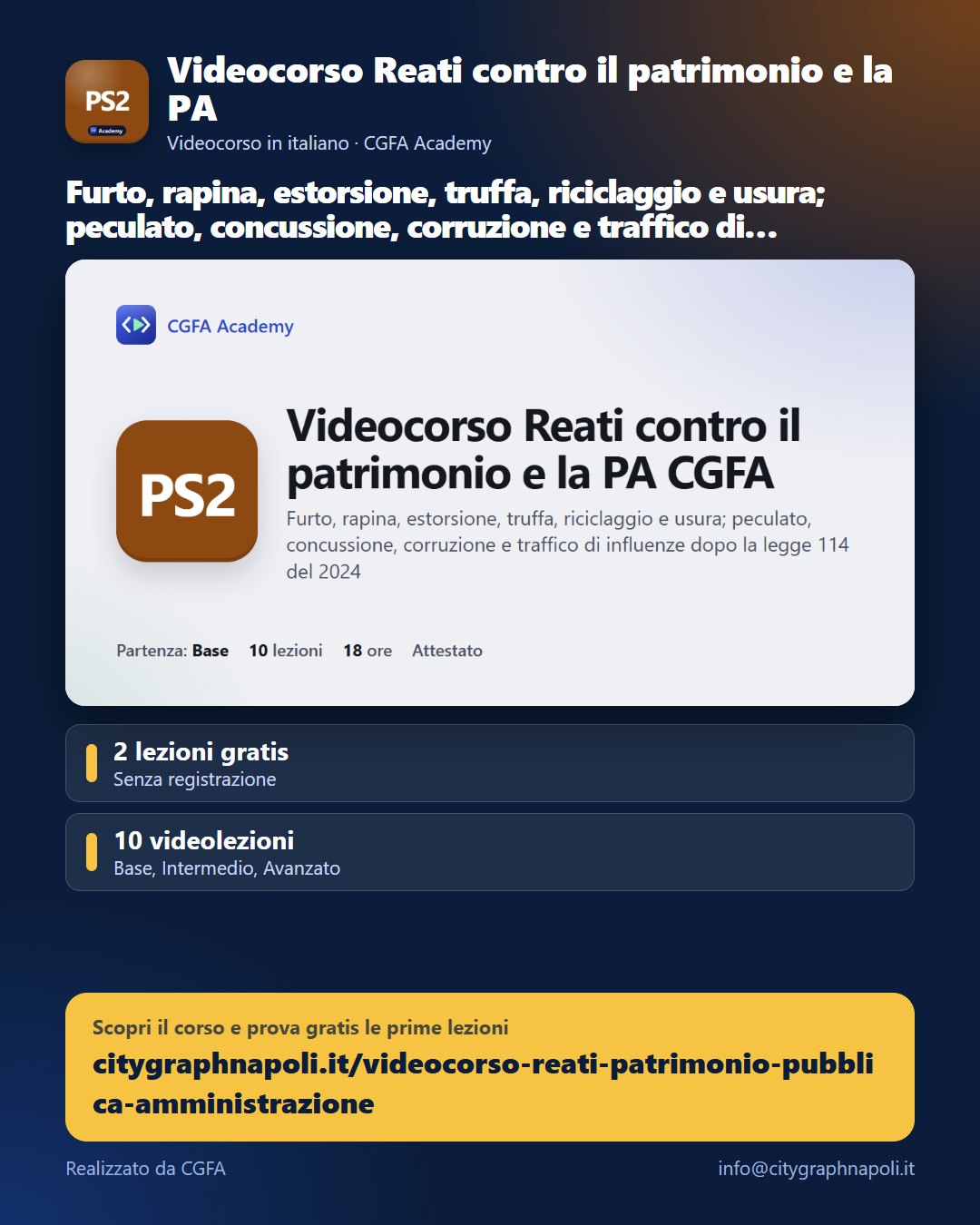 Volantino Videocorso Reati contro il patrimonio e la PA - formato post