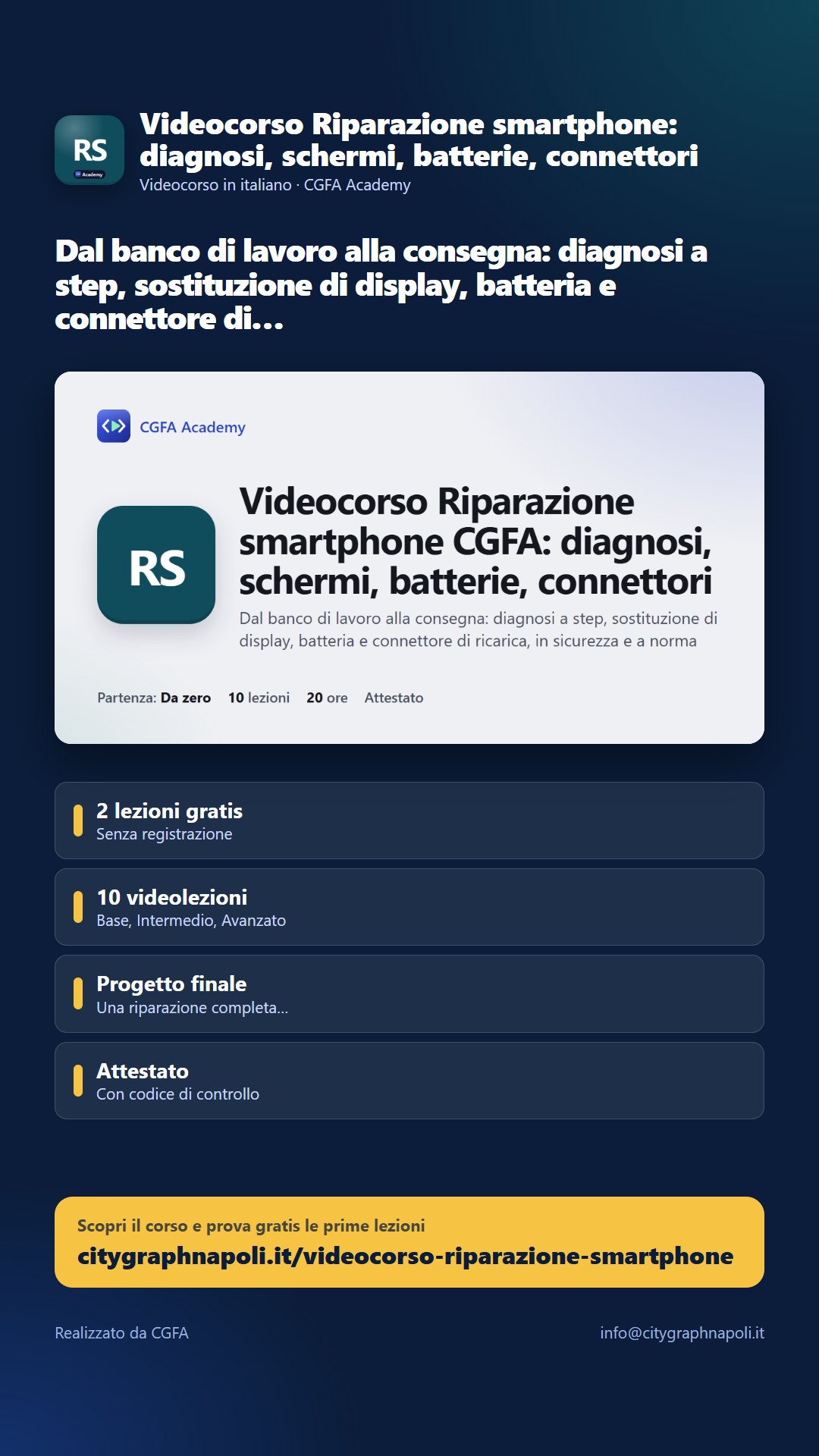 Volantino Videocorso Riparazione smartphone: diagnosi, schermi, batterie, connettori - formato storia