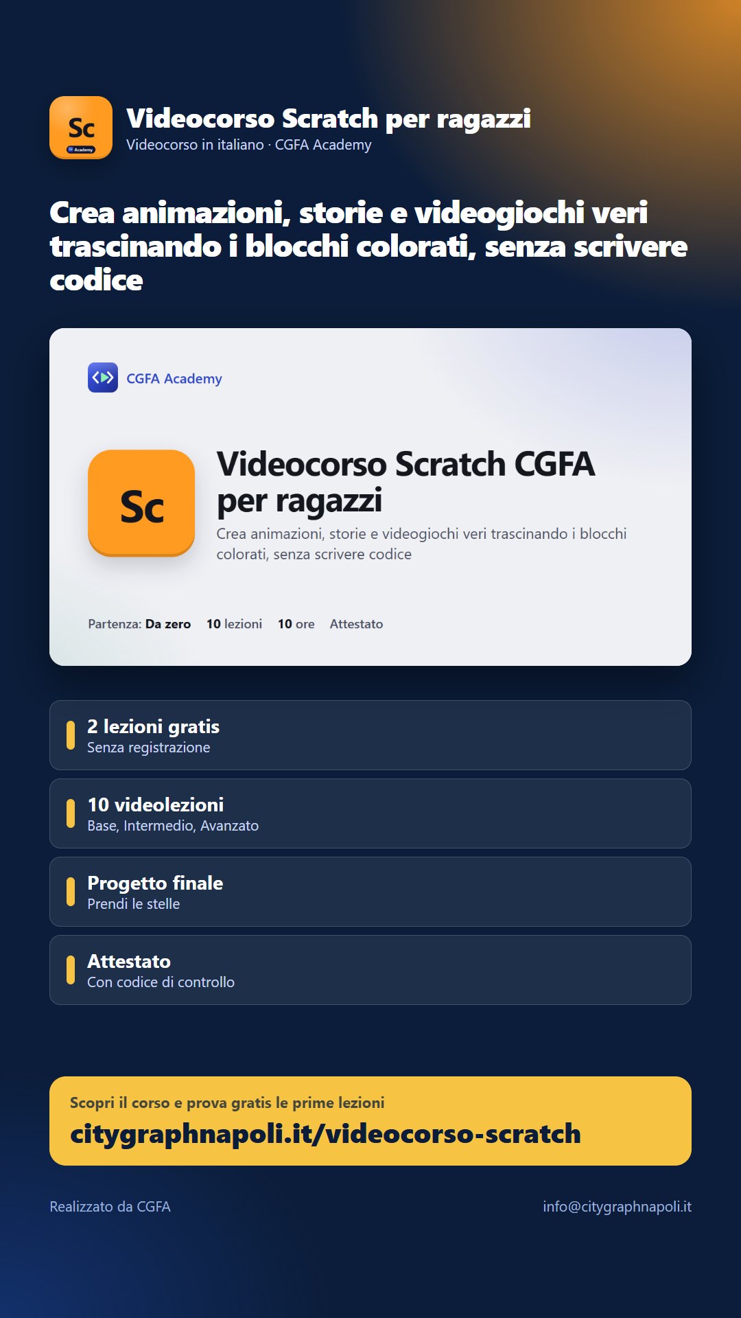 Volantino Videocorso Scratch per ragazzi - formato storia