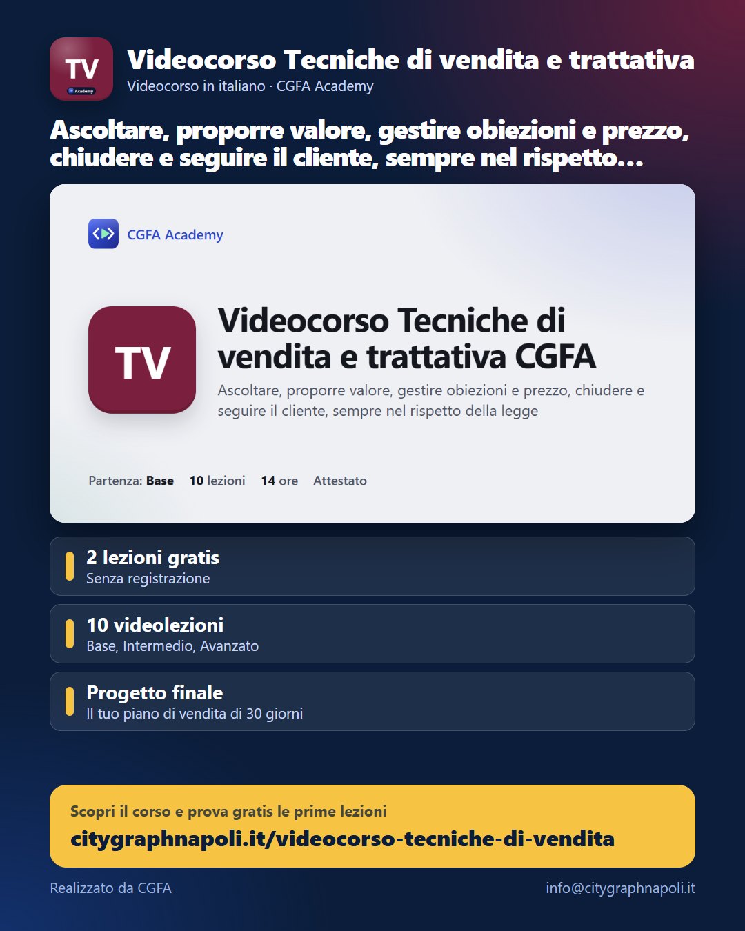 Volantino Videocorso Tecniche di vendita e trattativa - formato post